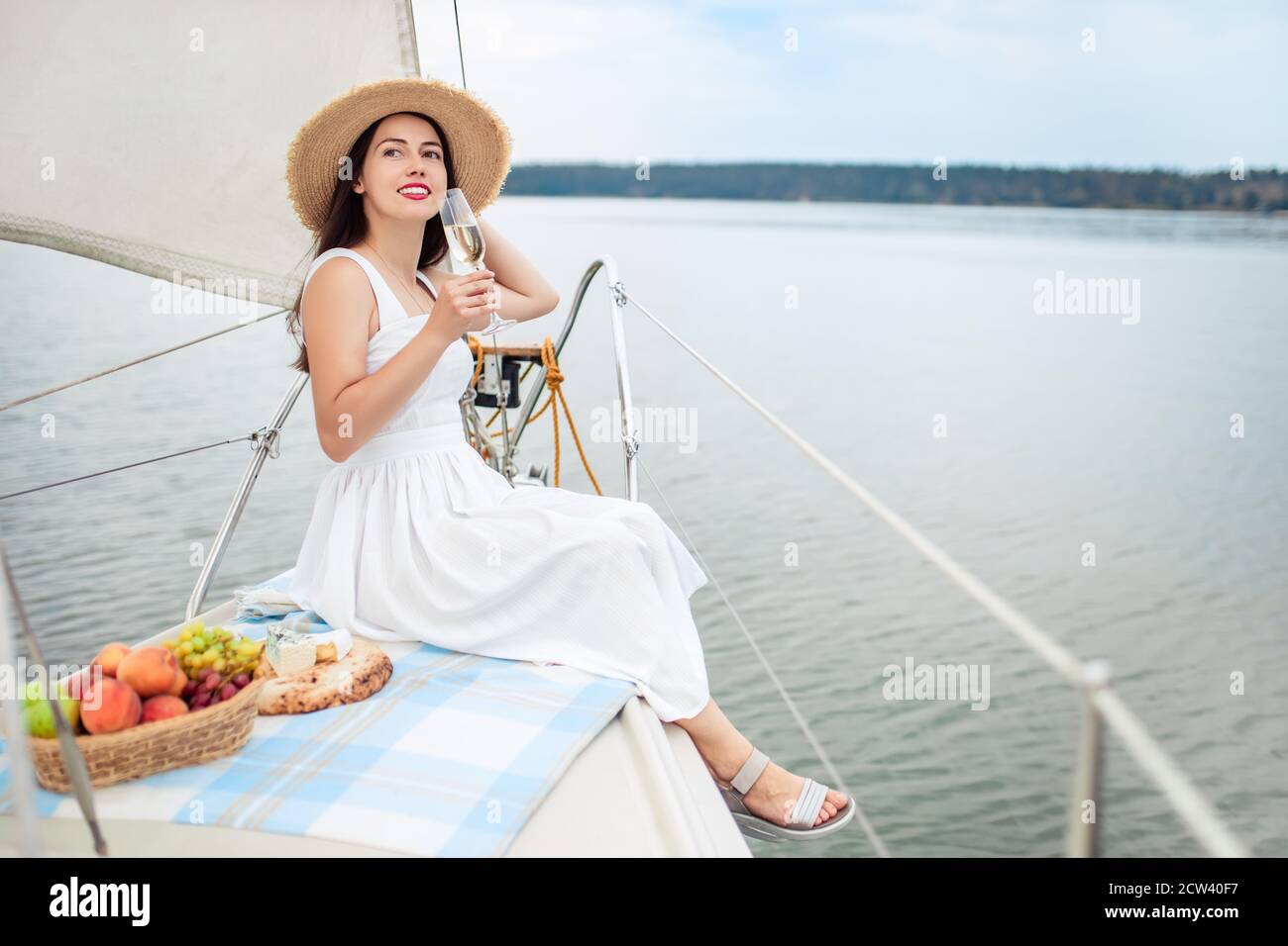woman with glass of champagne Stock Photo