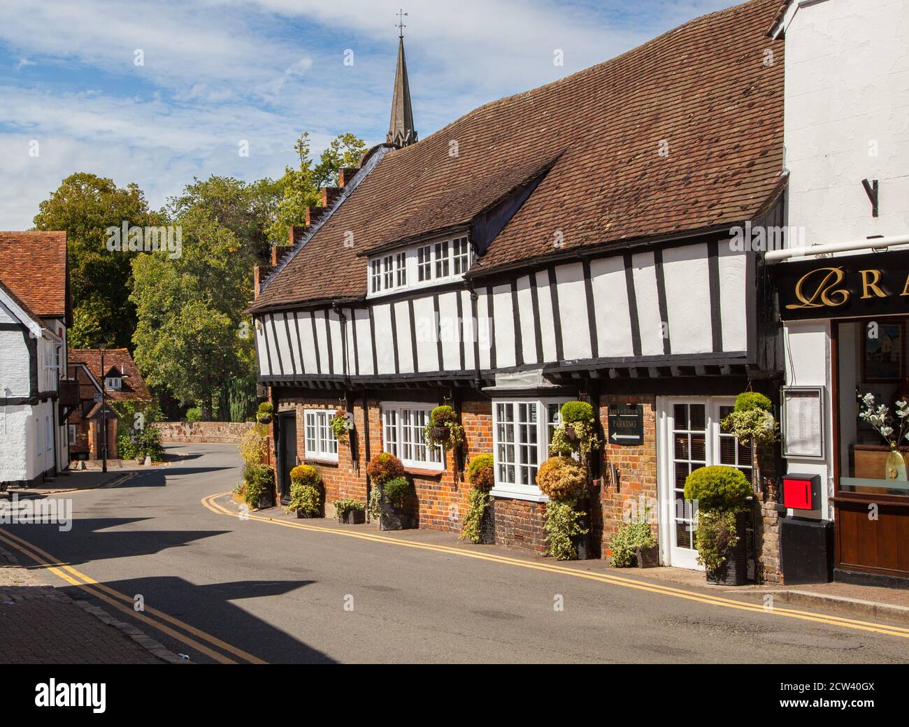 Half timbered black and white houses in the tranquil quintessential