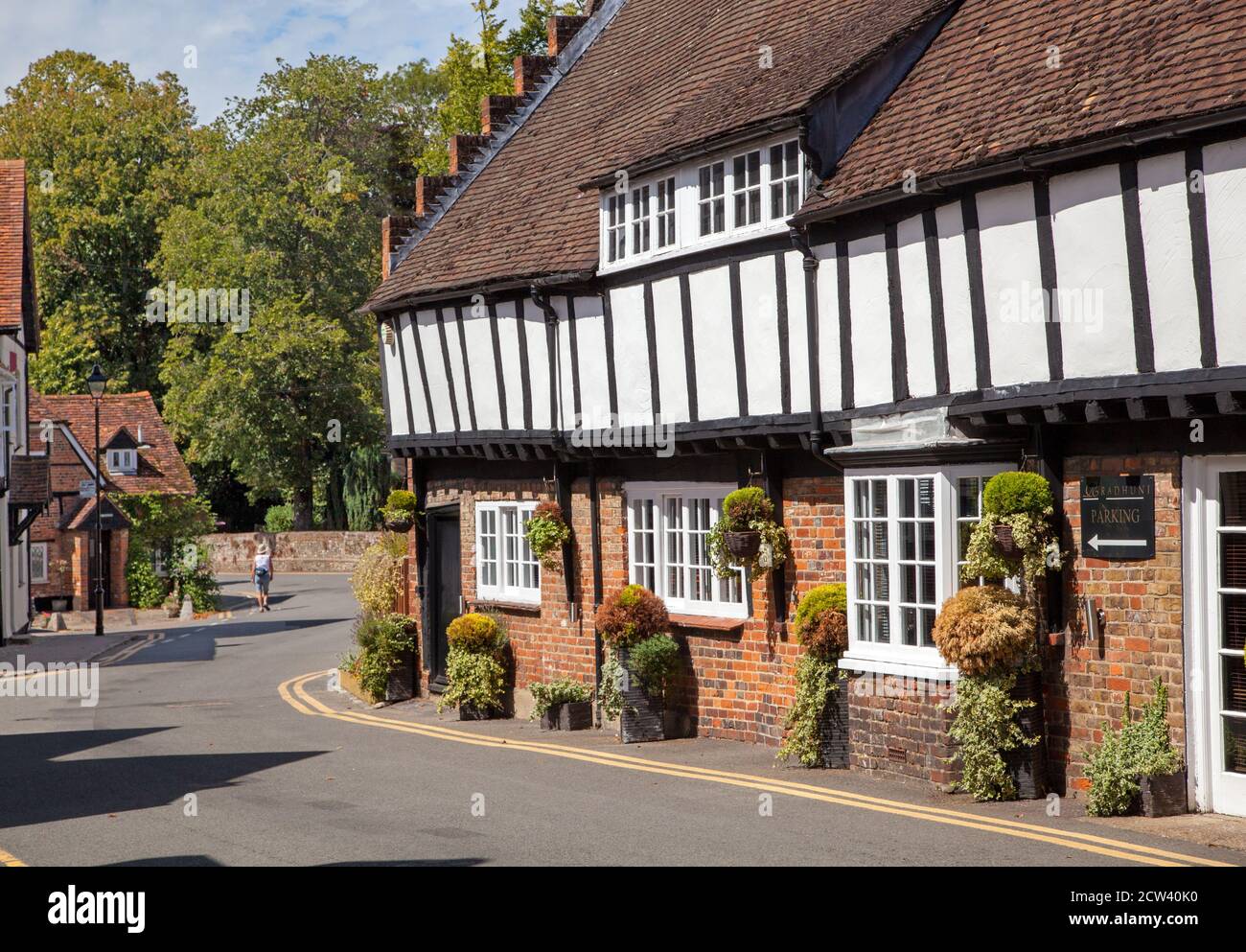 Half timbered black and white houses in the tranquil quintessential Chilterns Buckinghamshire