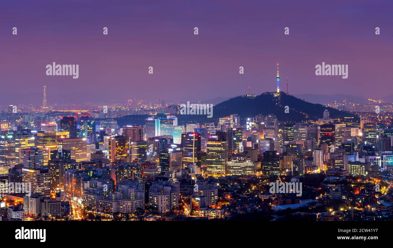 Downtown cityscape at night in Seoul, South Korea Stock Photo - Alamy