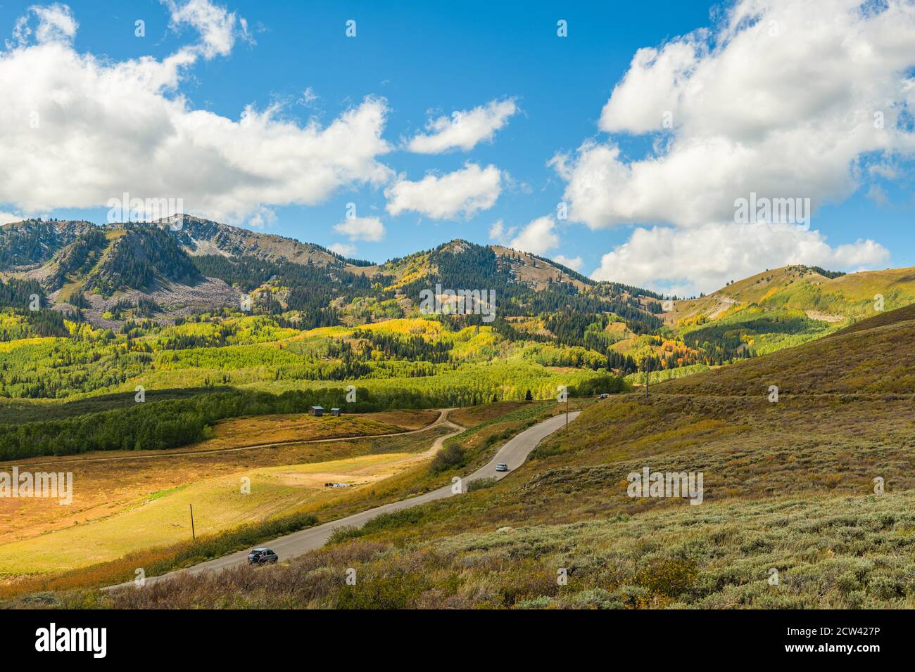 Park City, Utah, USA scenic road and landscape in autumn. Stock Photo