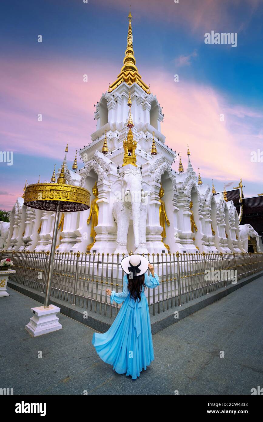 Tourist visiting at Wat Khua Khrae in Chiang rai, Thailand. Stock Photo