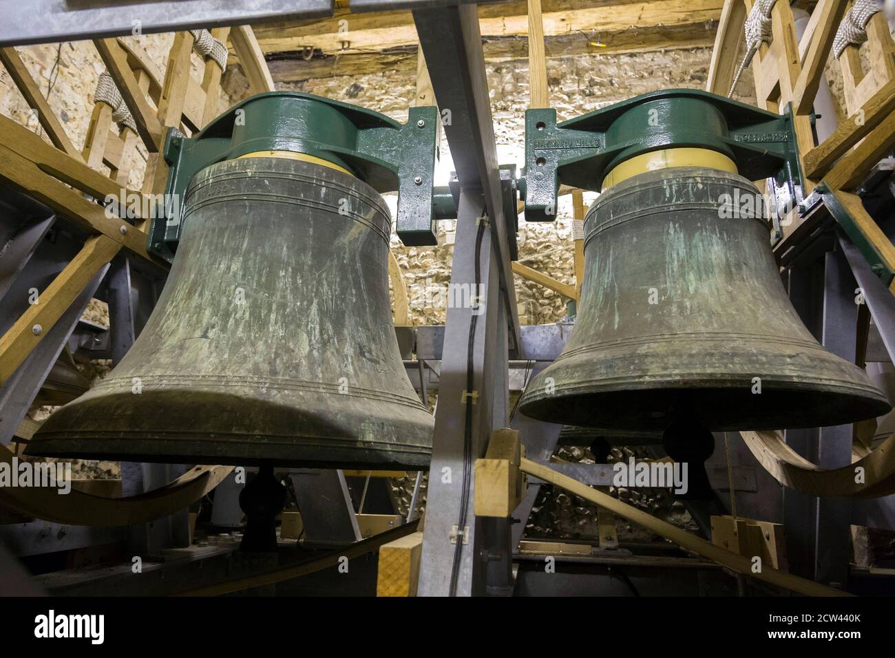 Church Bells in St Peter & St Paul's Church, Bardwell, Suffolk, UK Stock Photo