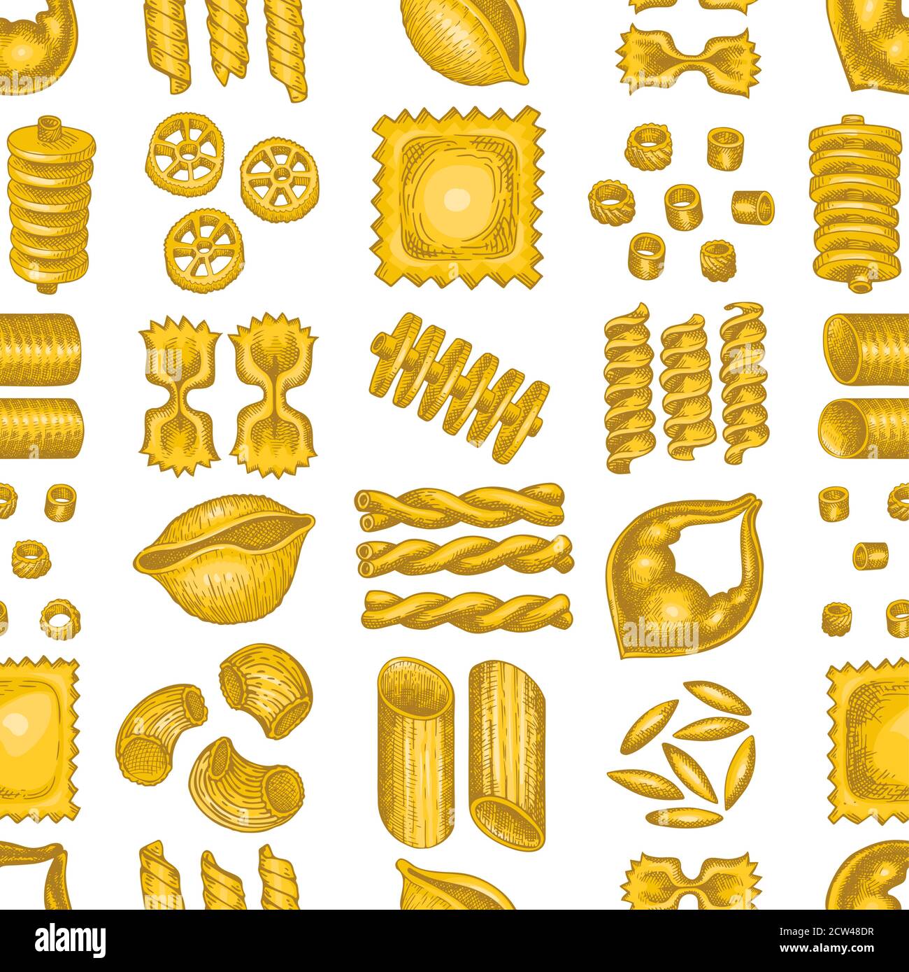 Italian pasta seamless pattern. Hand drawn vector food illustration ...