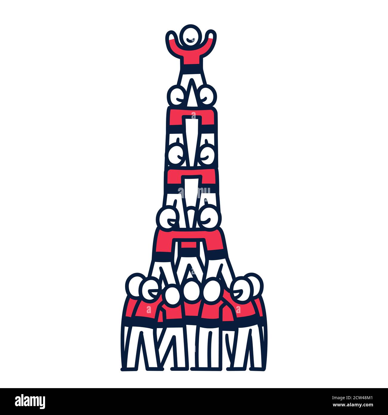 Castell, human tower, Spanish tradition of Catalonia. Simple cartoon people building pyramid with teamwork. Isolated vector clip art illustration. Stock Vector