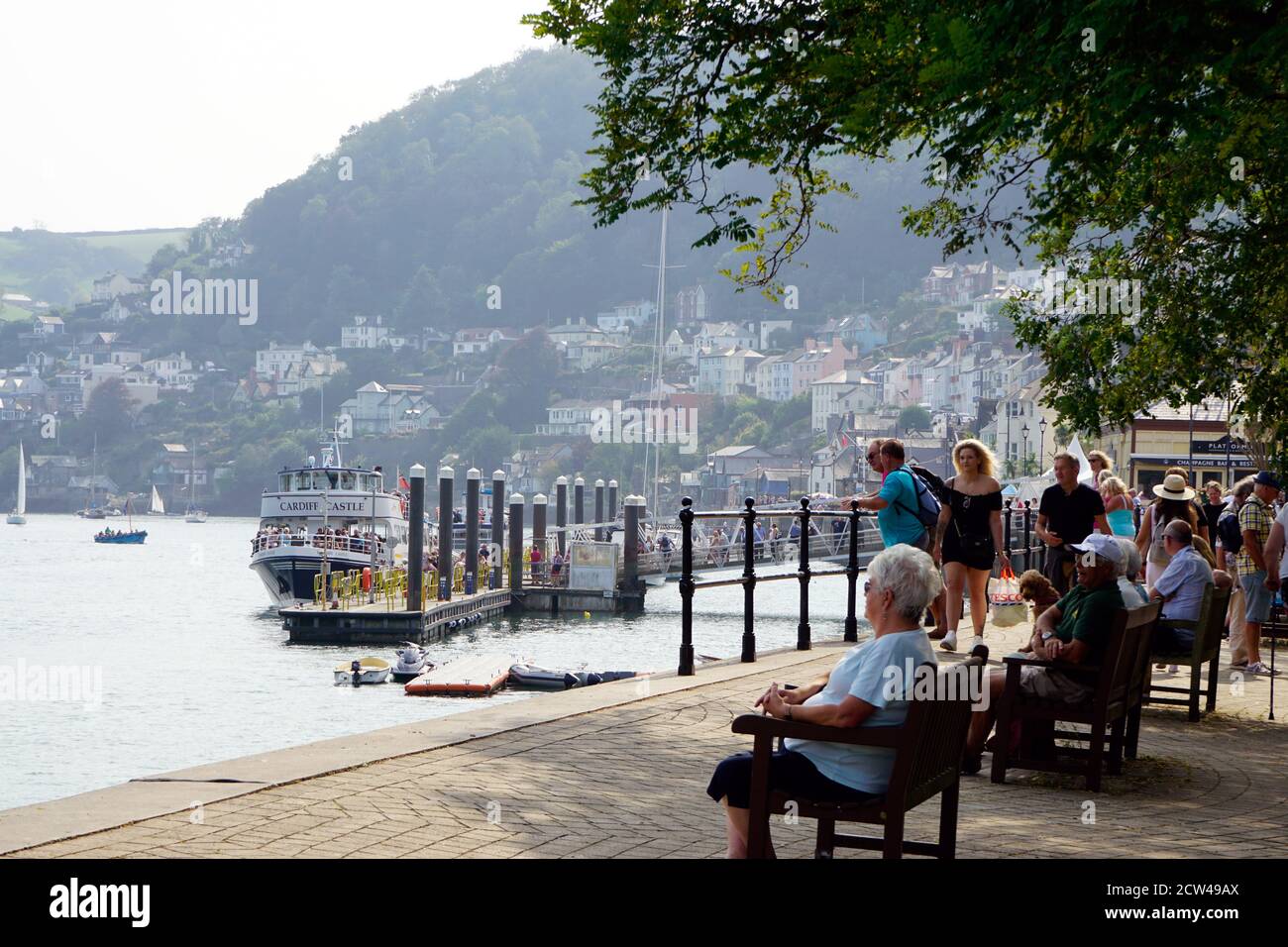 Dartmouth, Devon, UK. September 16, 2020. Tourists and holidaymakers boarding the ferry to Kingswear from Dartmouth ferry pontoon in Devon, UK. Stock Photo