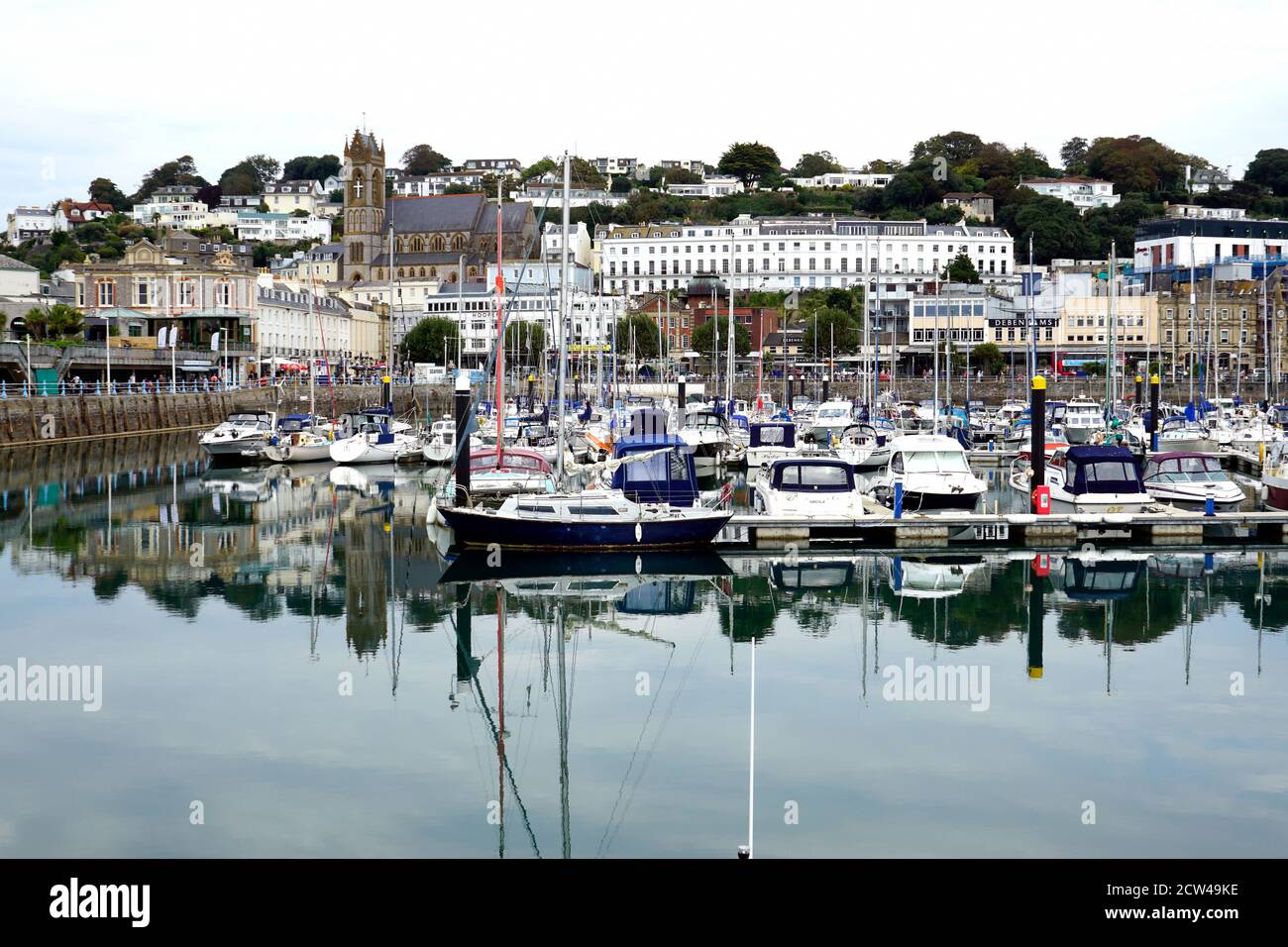 Torquay, Devon, UK.  September 15, 2020. Holidaymakers enjoying the quayside of the beautiful inner harbour at Torquay in Devon, UK. Stock Photo