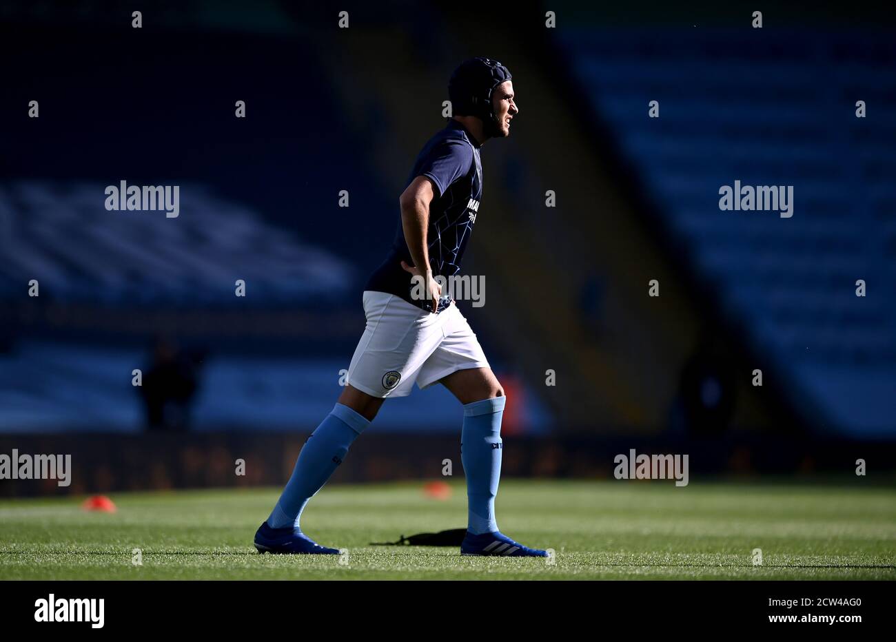 Manchester City's Eric Garcia warming up before the Premier League match at the Etihad Stadium, Manchester. Stock Photo