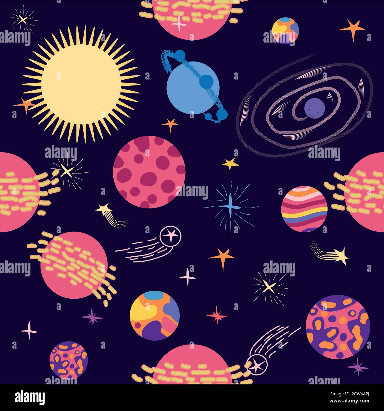 Seamless outer space ufo rocket science kids background pattern Stock ...