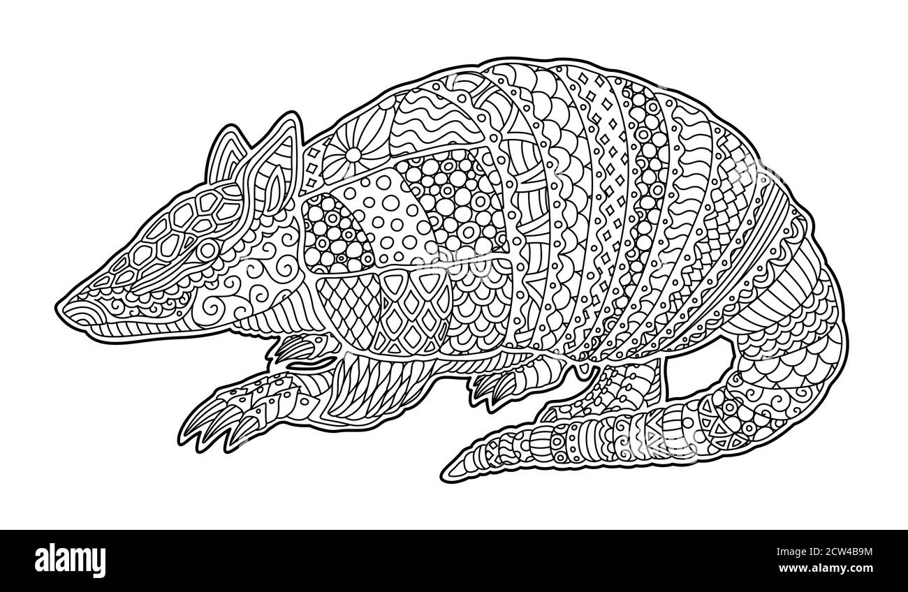 Beautiful adult coloring book page with decorative armadillo on ...