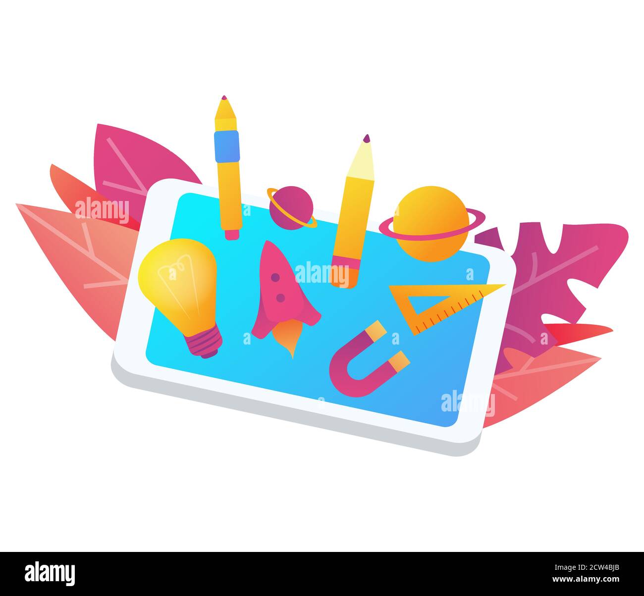 Online education concept.Elearning tablet.Web tutorial courses.Mobile services learning. Stock Vector