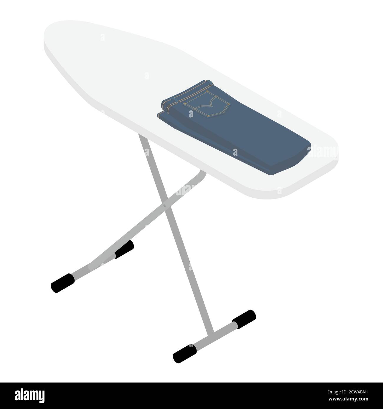 Blue jeans clothing on ironing board. Isolated on white background