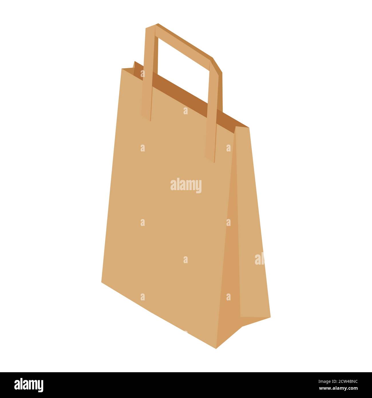 Brown recycled paper shopping bag on white background. Isometric view. Vector Stock Vector