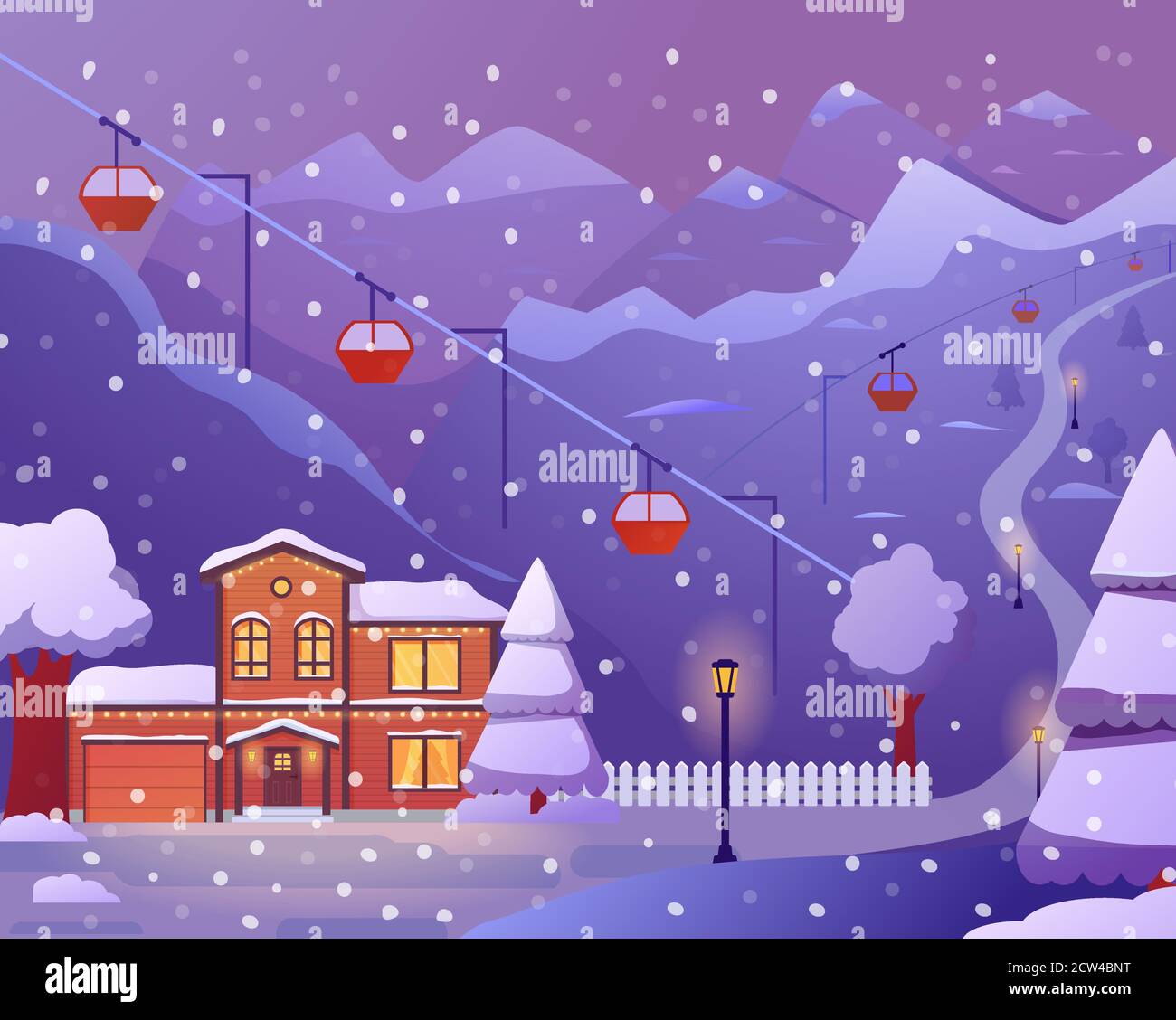 Ski resort with hotel,cableway,. Winter snow mountains landscape Stock ...