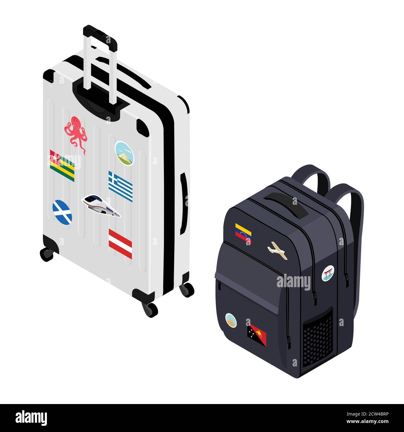 Suitcase on wheels and backpack. Journeys. Impressions of new places