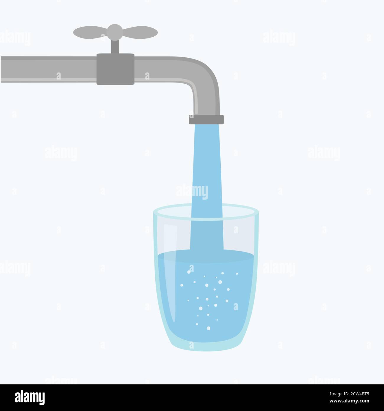 Cartoon vector illustration showing water coming out of a tap and into a glass Stock Vector