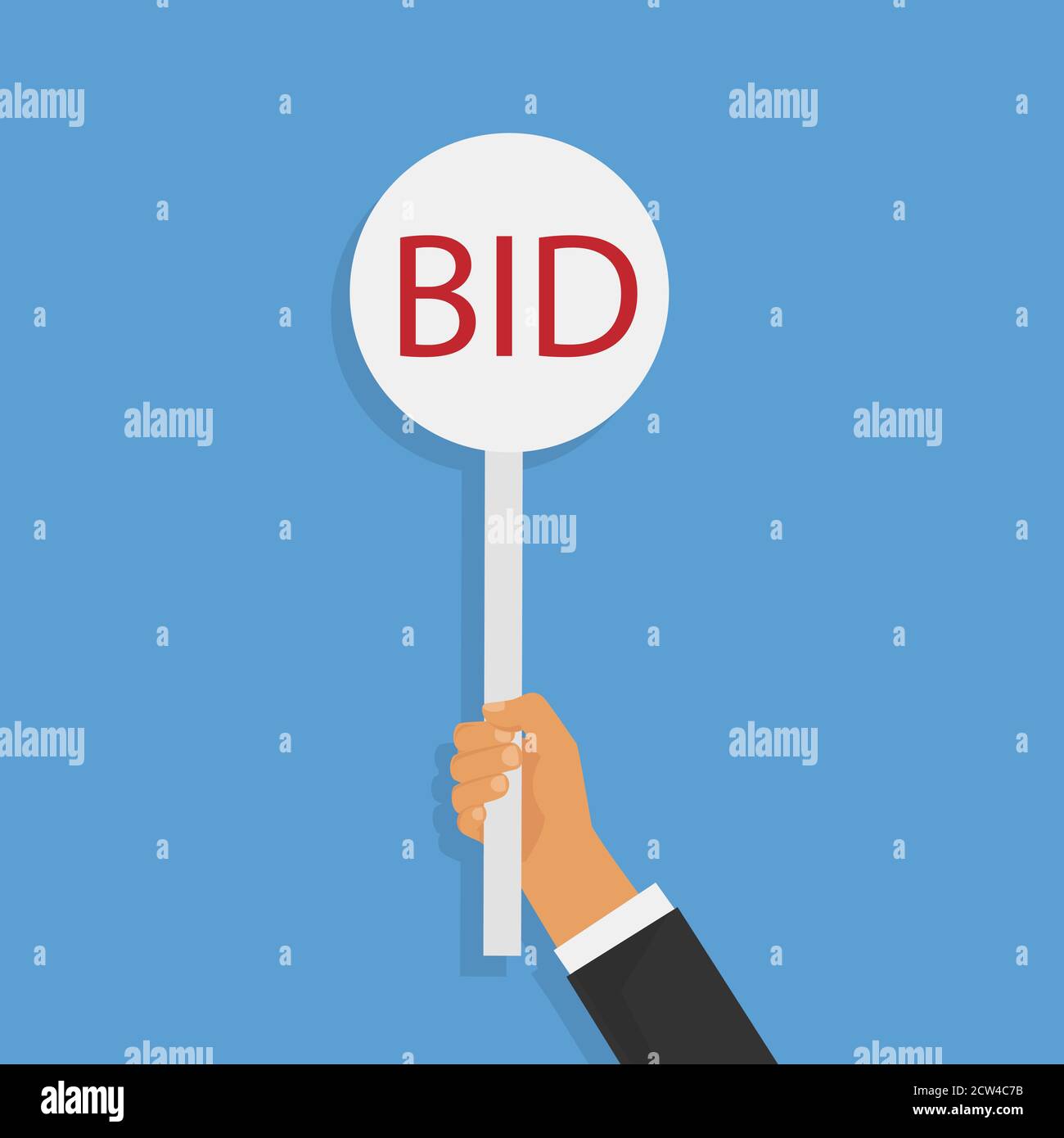 Hand holding auction paddle. BID. Stock Vector