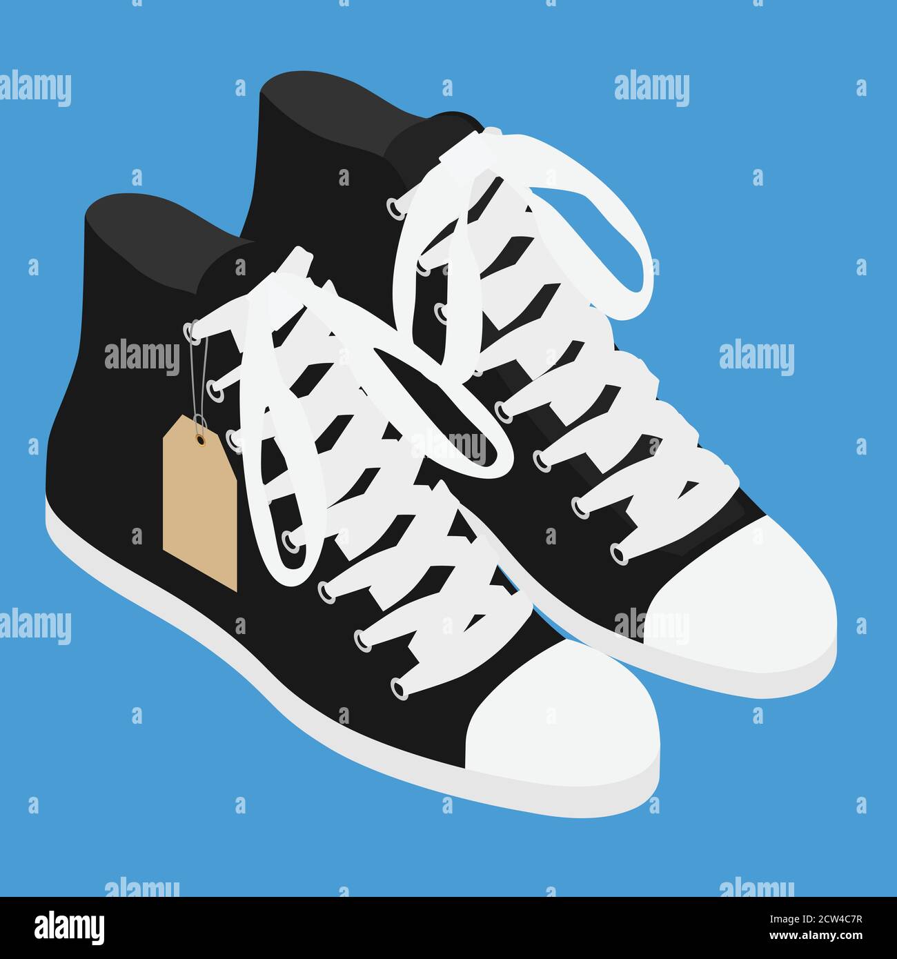 Pair of vintage black converse sneakers shoes. Isolated on blue background.  Isometric view Stock Vector Image & Art - Alamy