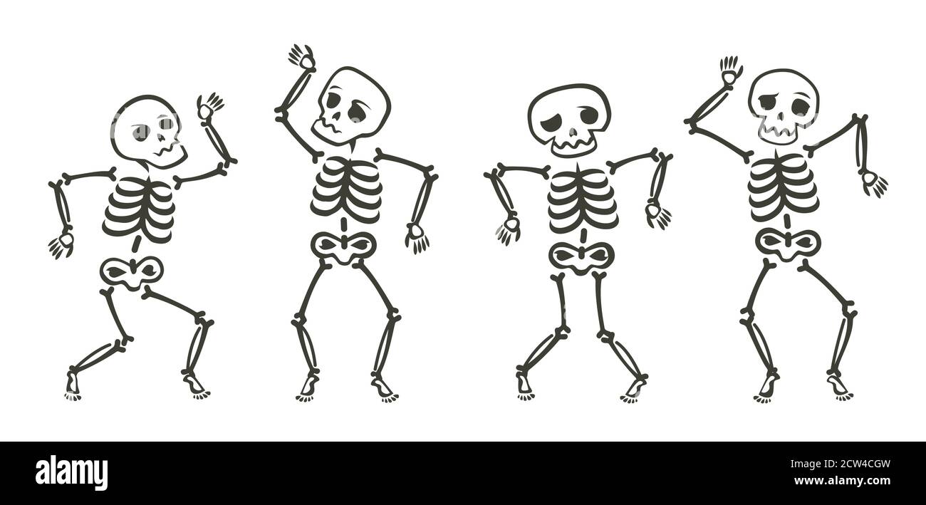 Funny skeletons dancing. Day of Dead, Halloween concept vector illustration Stock Vector