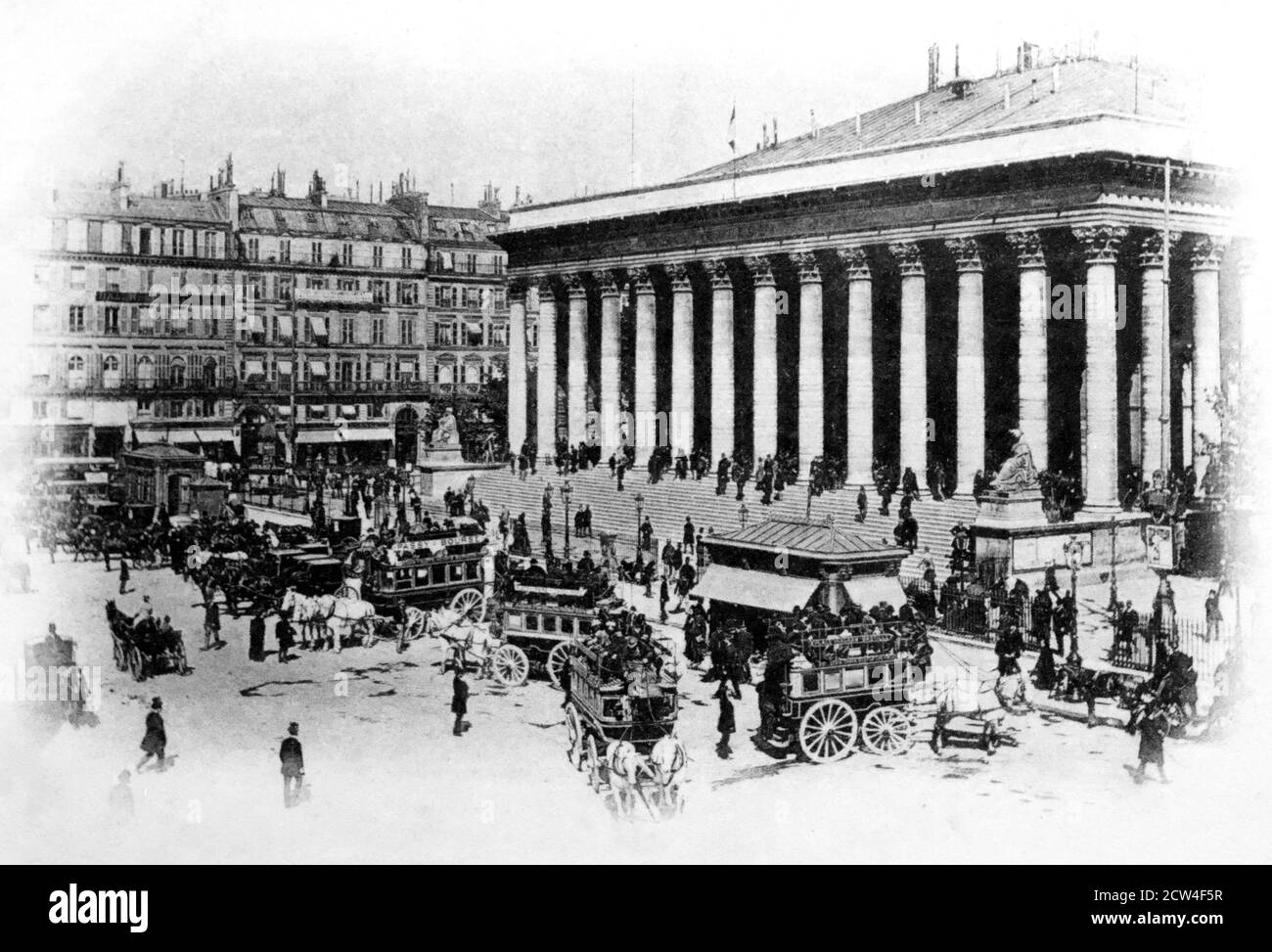 A historical view of the Bourse in the Place de la Bourse, 2nd arrondissement, Paris, France, taken from a postcard c.1900s. Stock Photo