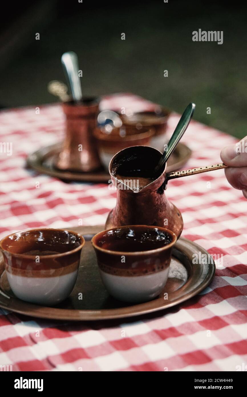 Traditional Turkish coffee in a Serbian restaurant Stock Photo - Alamy