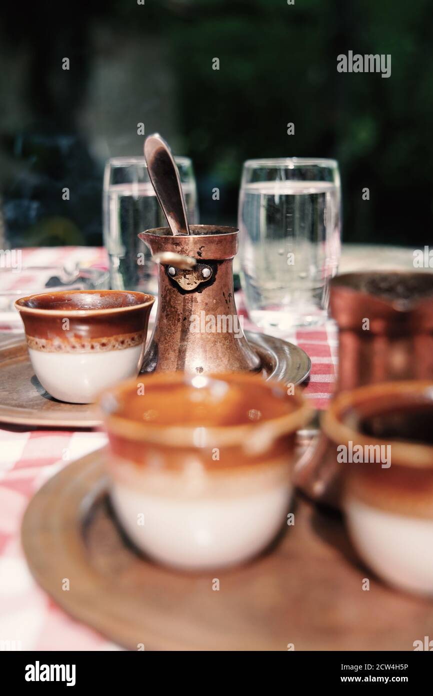Traditional Turkish coffee in a Serbian restaurant Stock Photo - Alamy