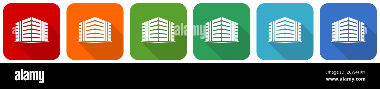 Office building icon set, flat design vector illustration in 6 colors ...