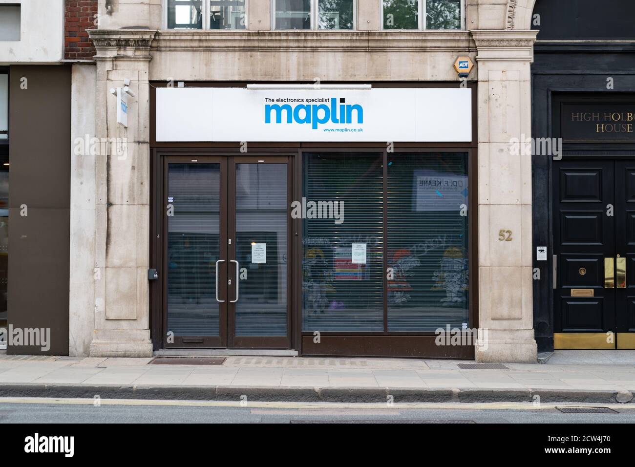 LONDON, ENGLAND - JULY 24, 2020: Maplin electronic store branch at Holborn, London closed during the COVID-19 pandemic and following its financial col Stock Photo