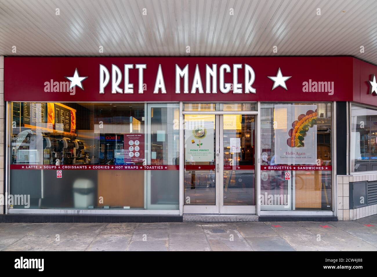 LONDON, ENGLAND - JULY 24, 2020:  Pret A manger sandwich resturant at Holborn, London during the COVID-19 coronavirus pandemic - 101 Stock Photo