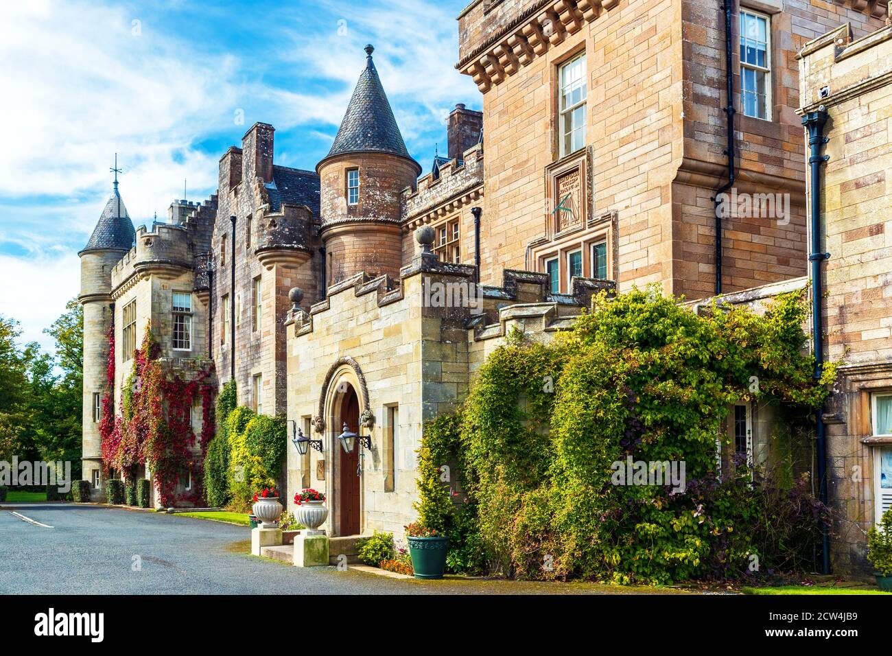 Exterior of Glenapp Castle Hotel and entrance door, Ballantrae ...