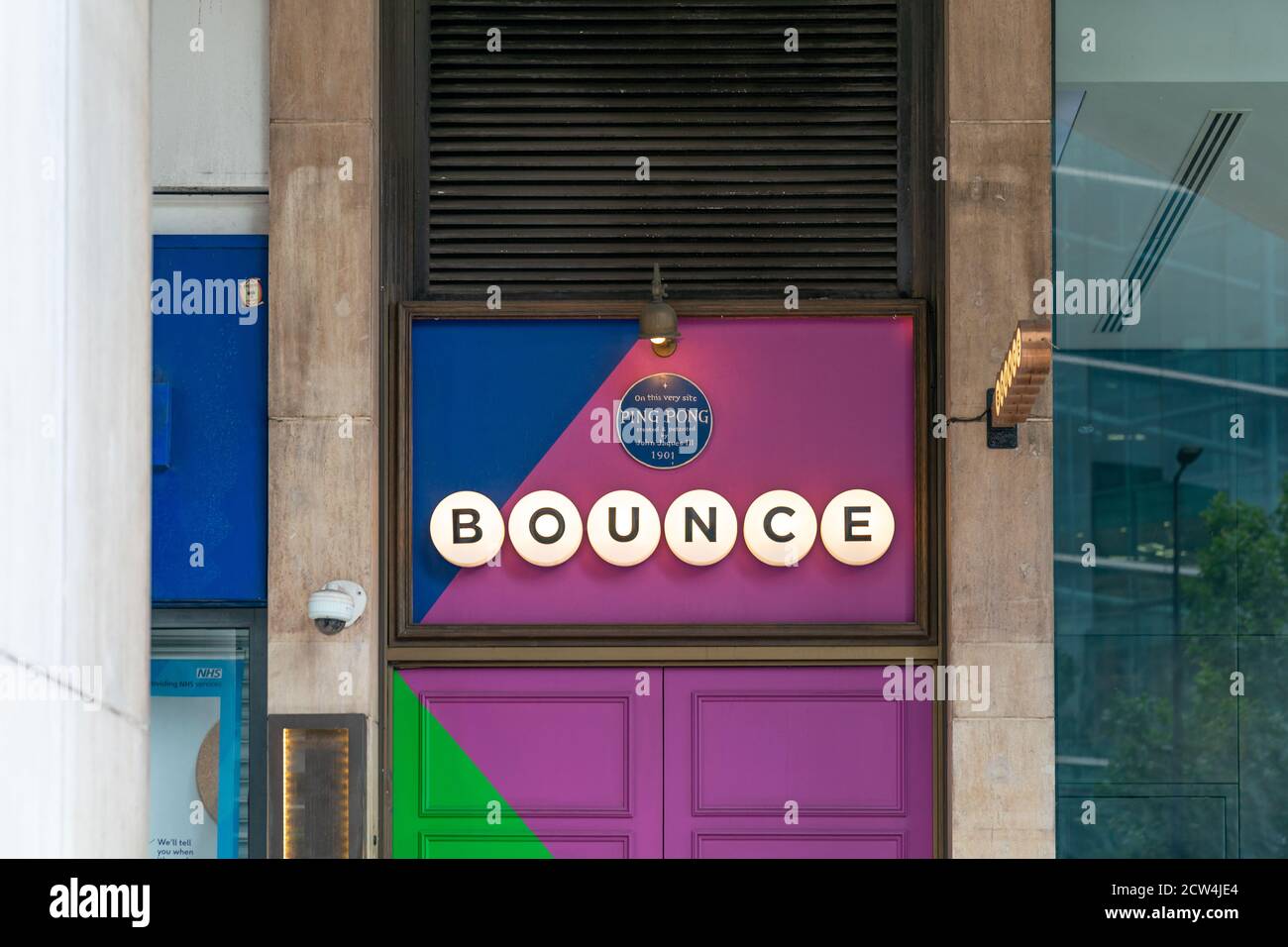 LONDON, ENGLAND - JULY 24, 2020:  Bounce 'The Home of Ping Pong'  Club at Farringdon, London closed during the COVID-19 coronavirus pandemic - 136 Stock Photo