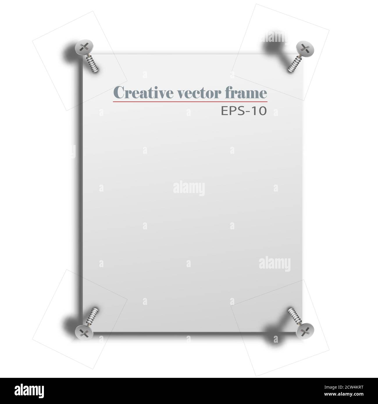 White sheet of paper bolted with screws. Creative frame. Background for advertising. Vector illustration eps-10 Stock Vector