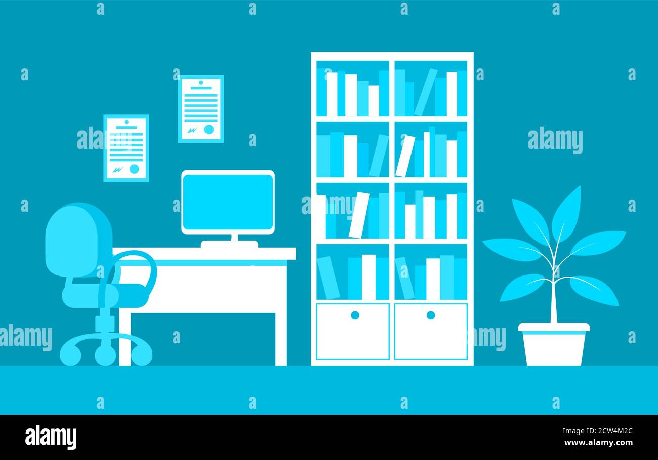 Illustration of the interior of a medical office with a computer Stock