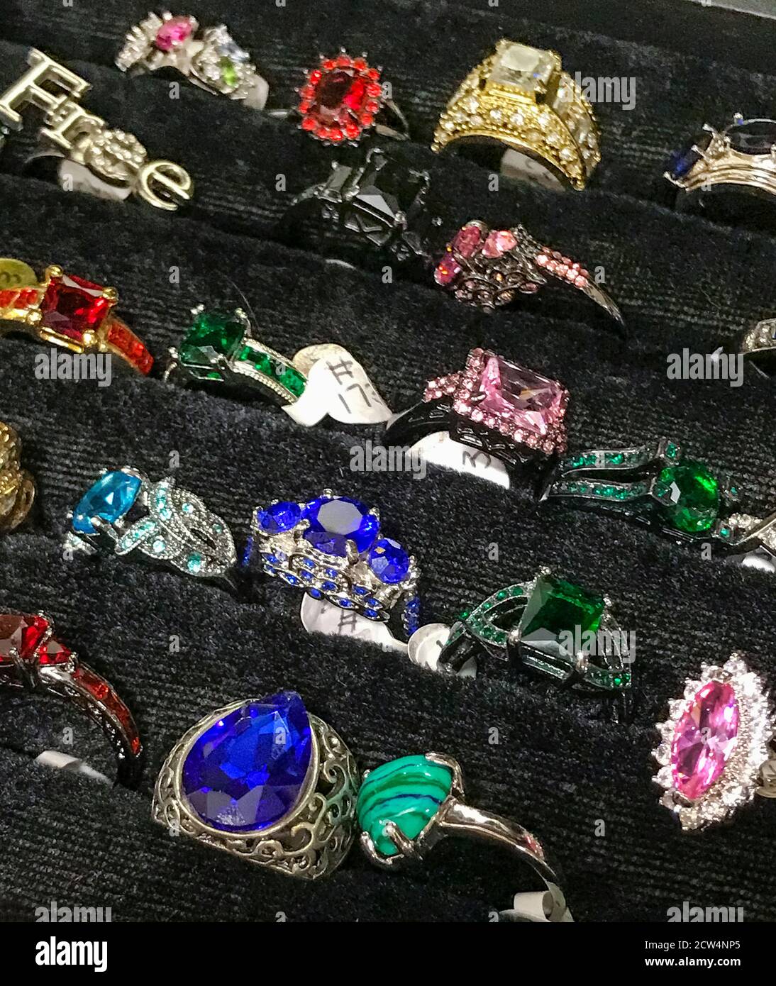 Costume jewelry ring display. Stock Photo