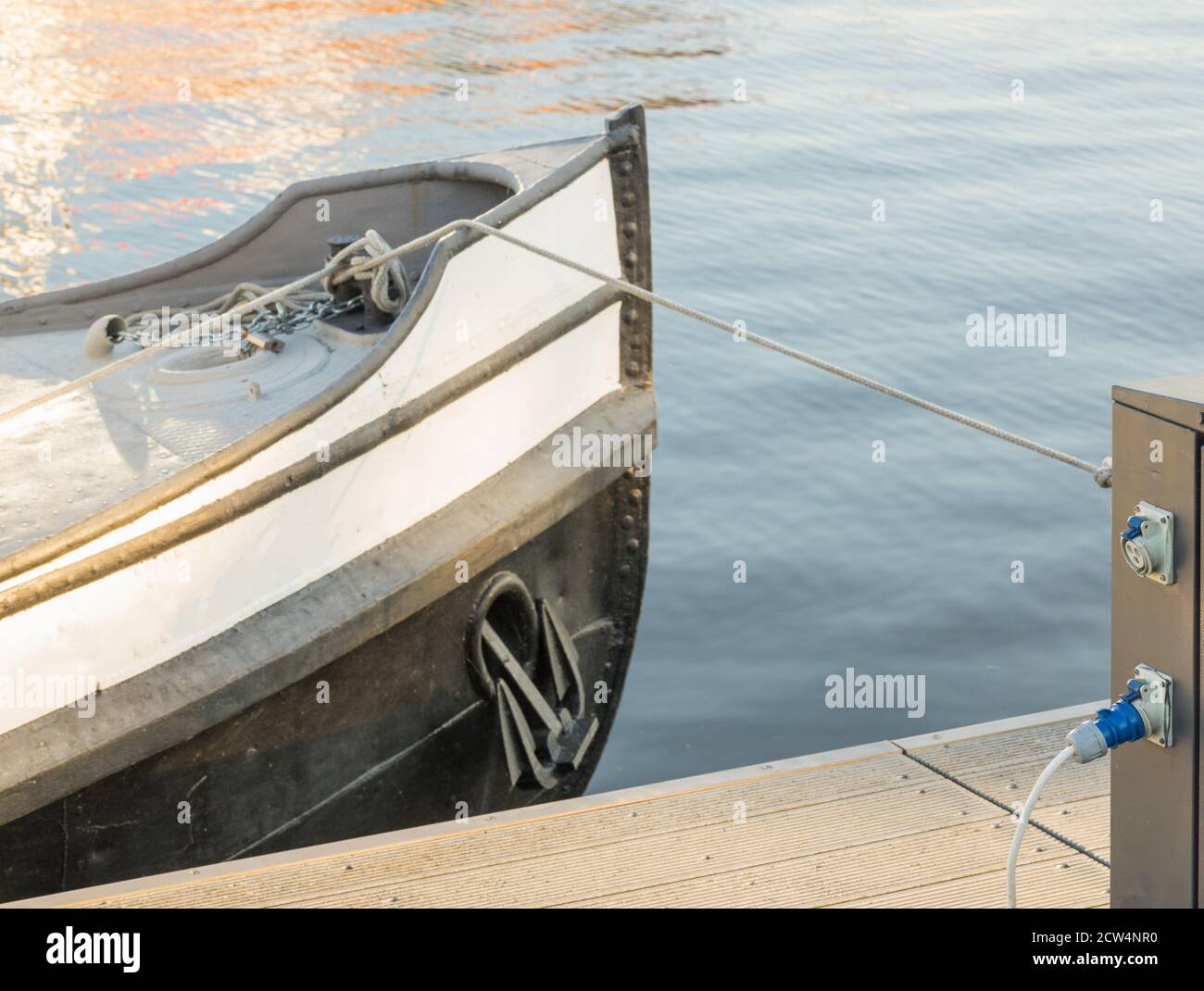 Charging boat batteries at the marina Stock Photo Alamy