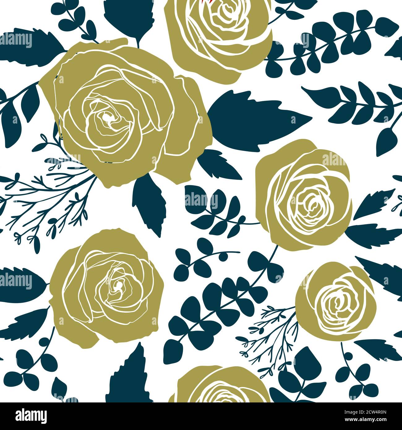 Vector seamless pattern with garden roses flowers on white background ...