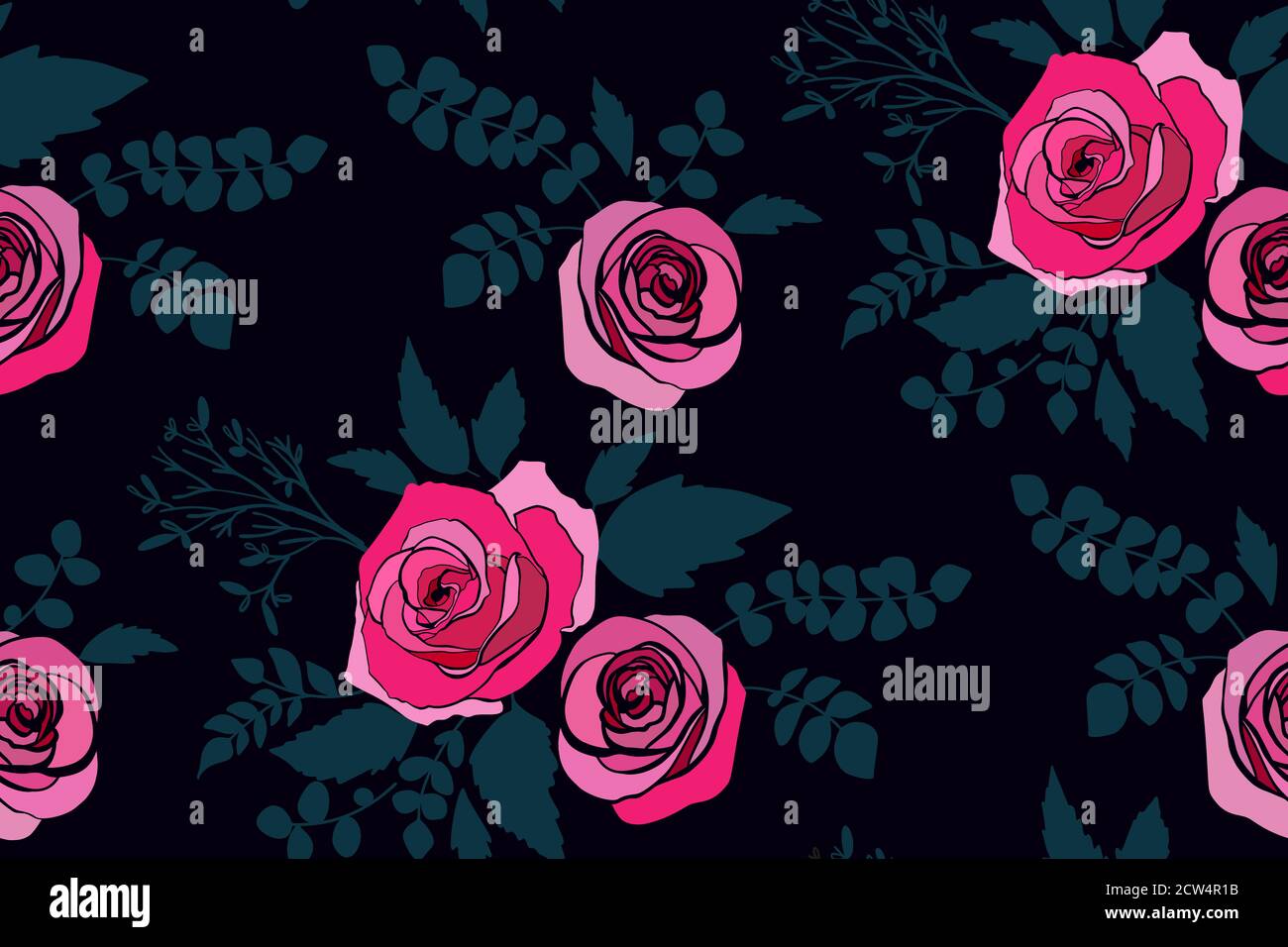 Vector seamless pattern with garden roses flowers hand drawn. Floral ...