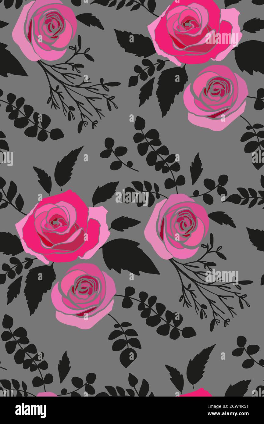 Vector seamless pattern with garden roses flowers hand drawn. Floral ...