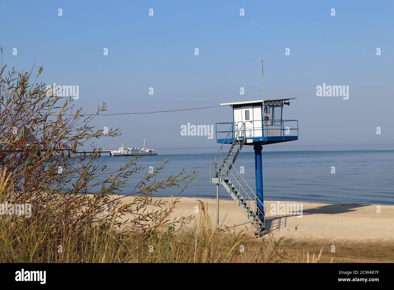 Rescue tower on the beach of Heringsdorf on the island of Usedom Baltic Sea Stock Photo