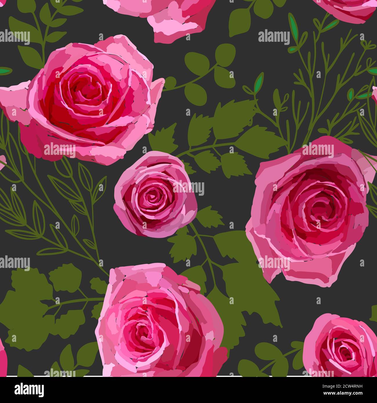 Vector seamless pattern with garden roses flowers hand drawn. Floral ...