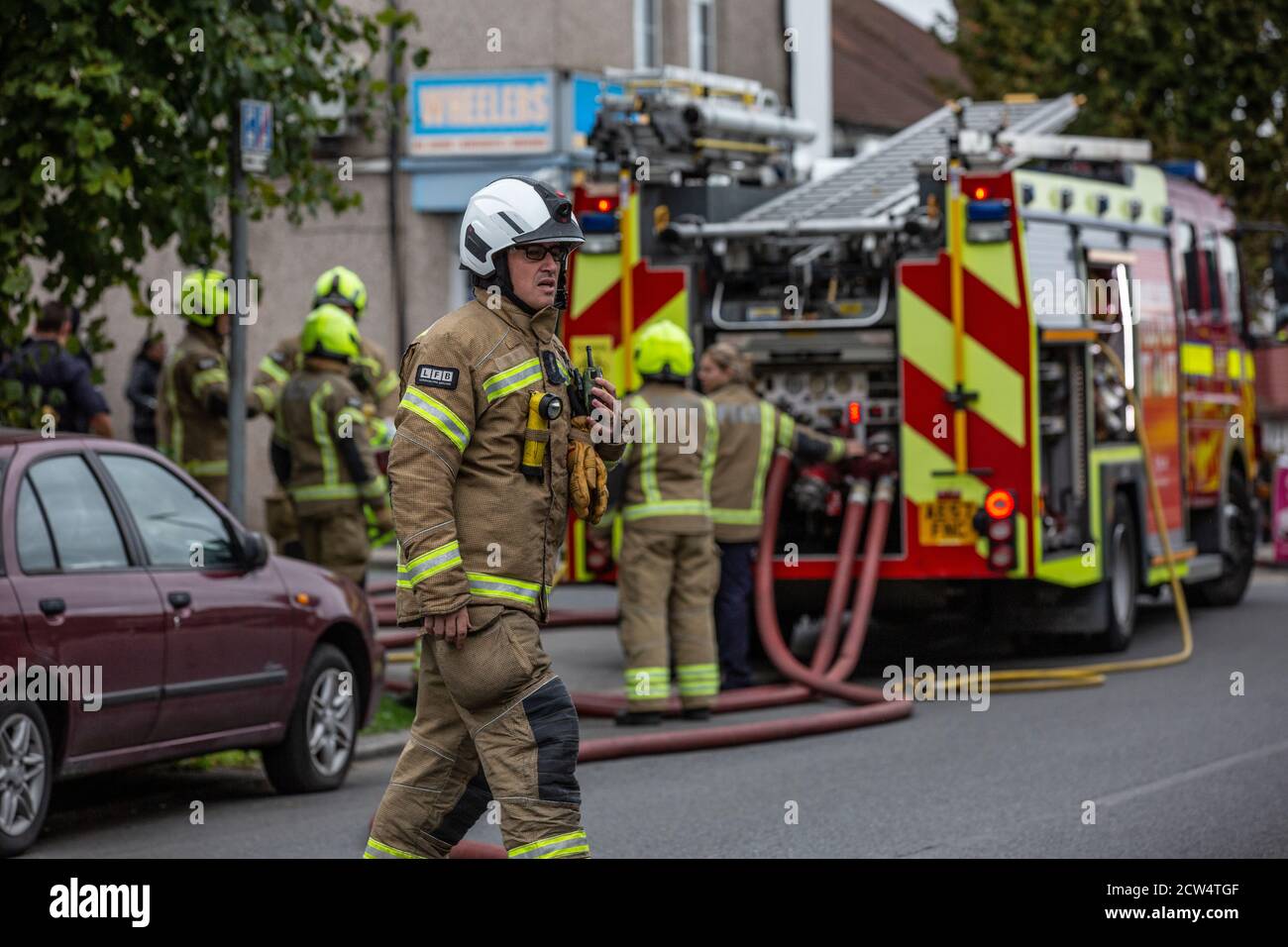 London Fire Brigade attend a house fire in a residential street in ...