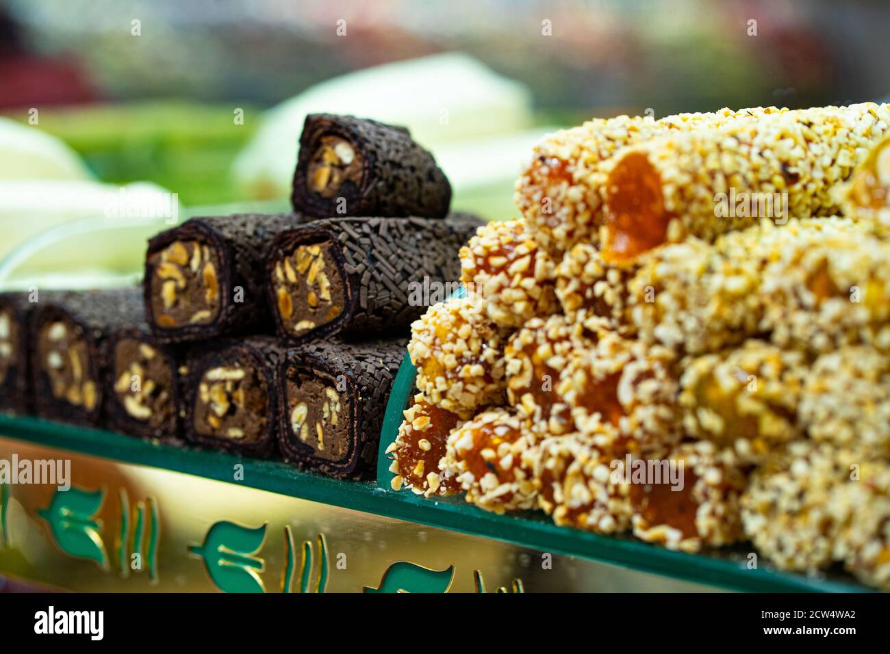 Various turkish delights sweets baklava lokum and dried fruits on ...
