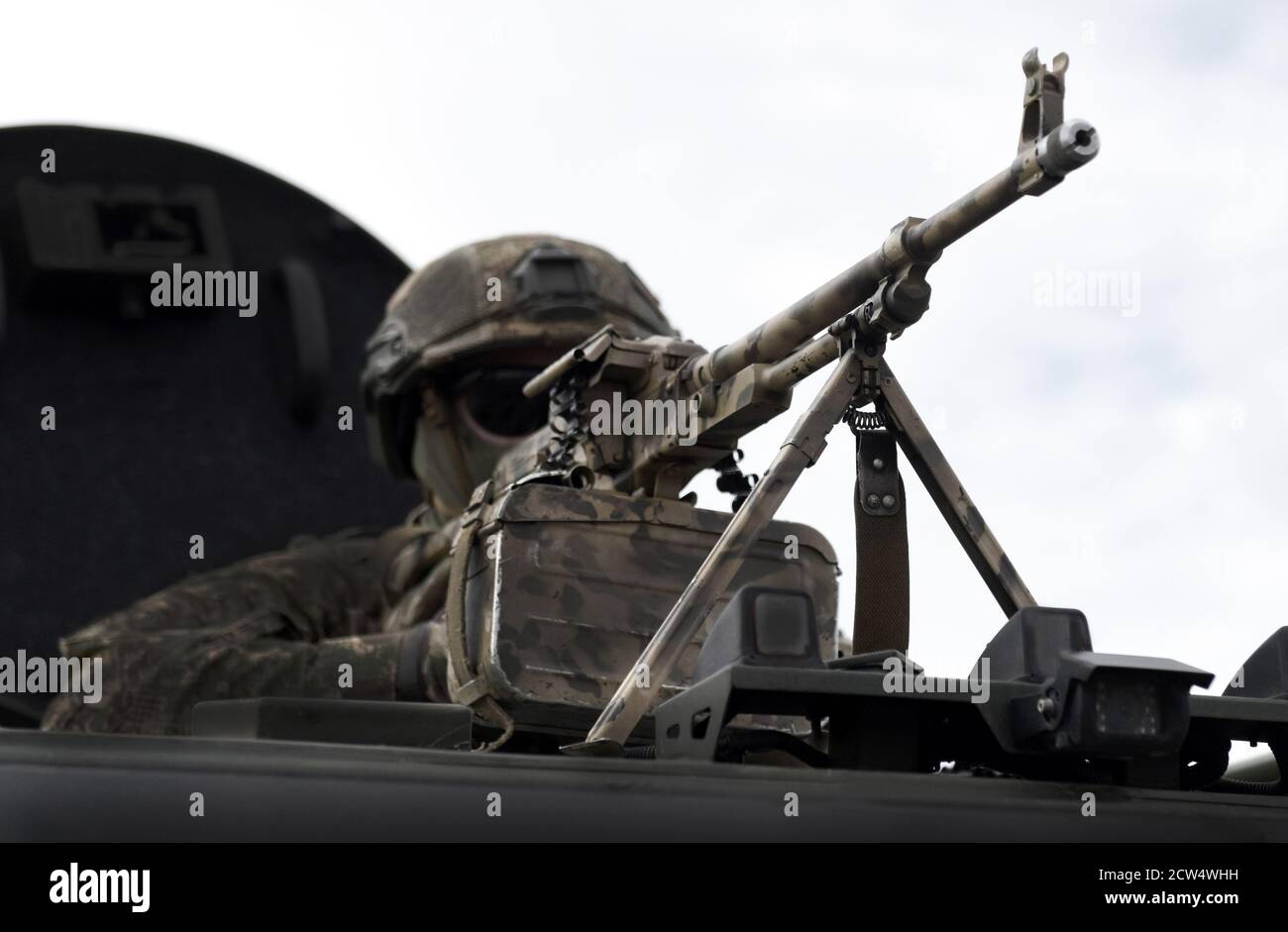 Soldier with a machine gun. War in Africa. Military conflicts in Africa Stock Photo