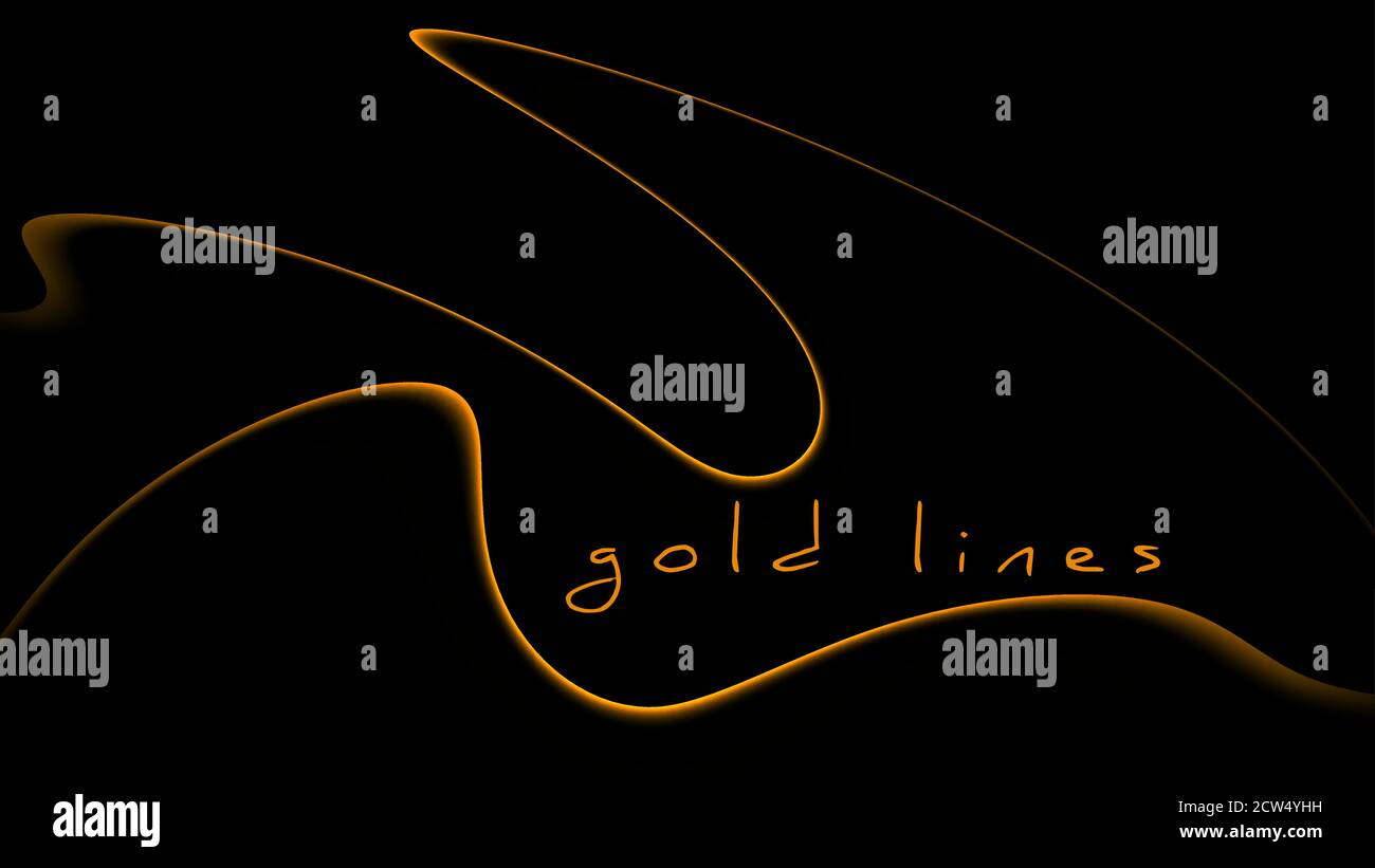 Minimal background with thin gold wavy lines on a black. Vector graphic template Stock Vector