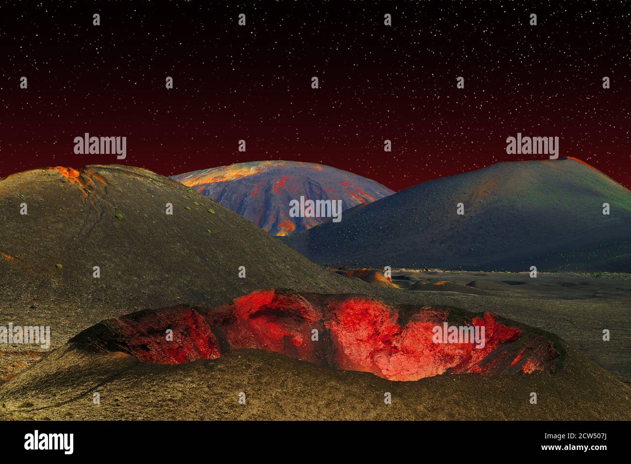 This fantasy volcanic world is based on the volcanic landscape of Lanzarote (Canary Islands). Stock Photo