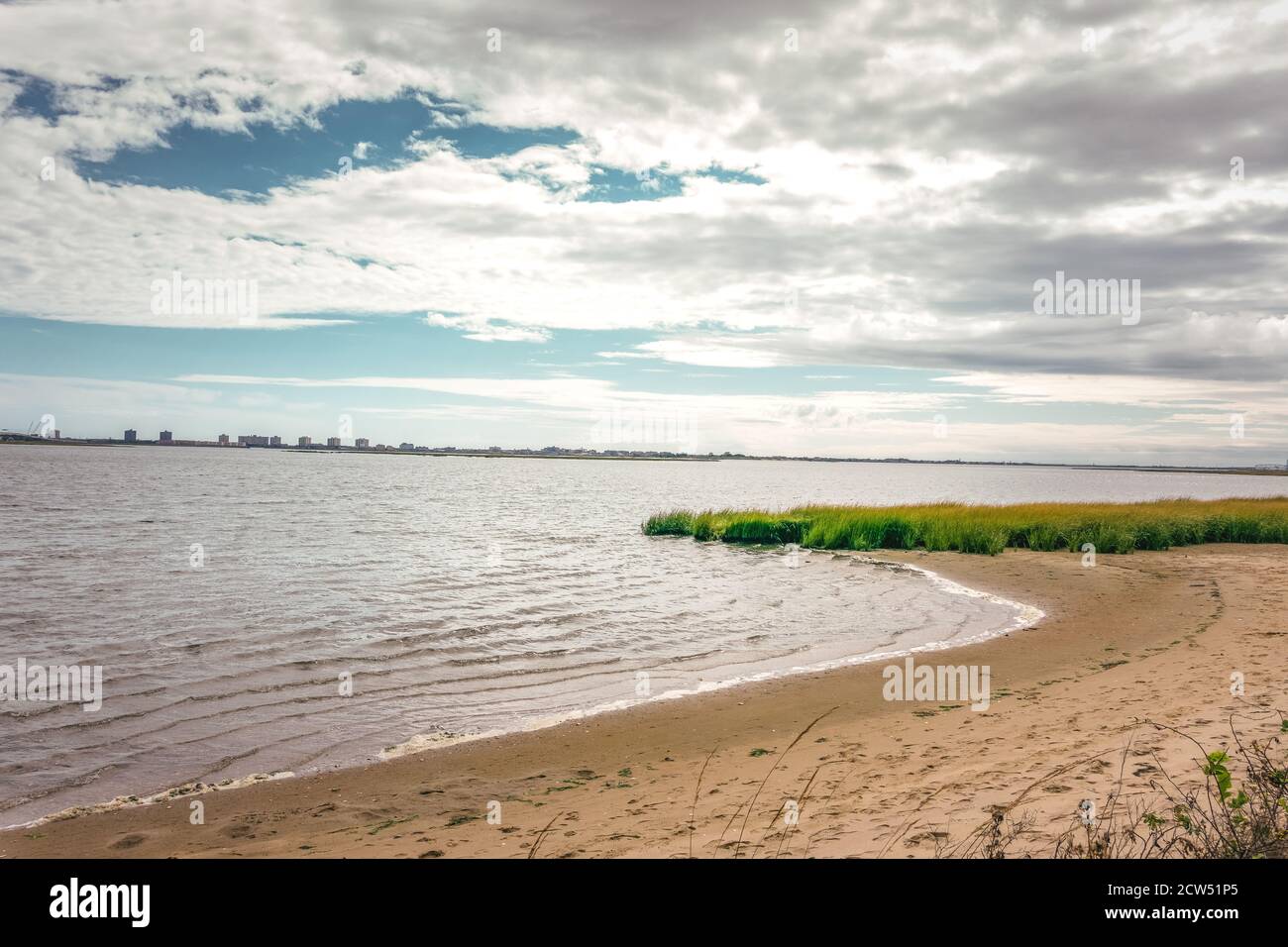 bay with sand and grass at Jamaica bay wildlife refuge Stock Photo