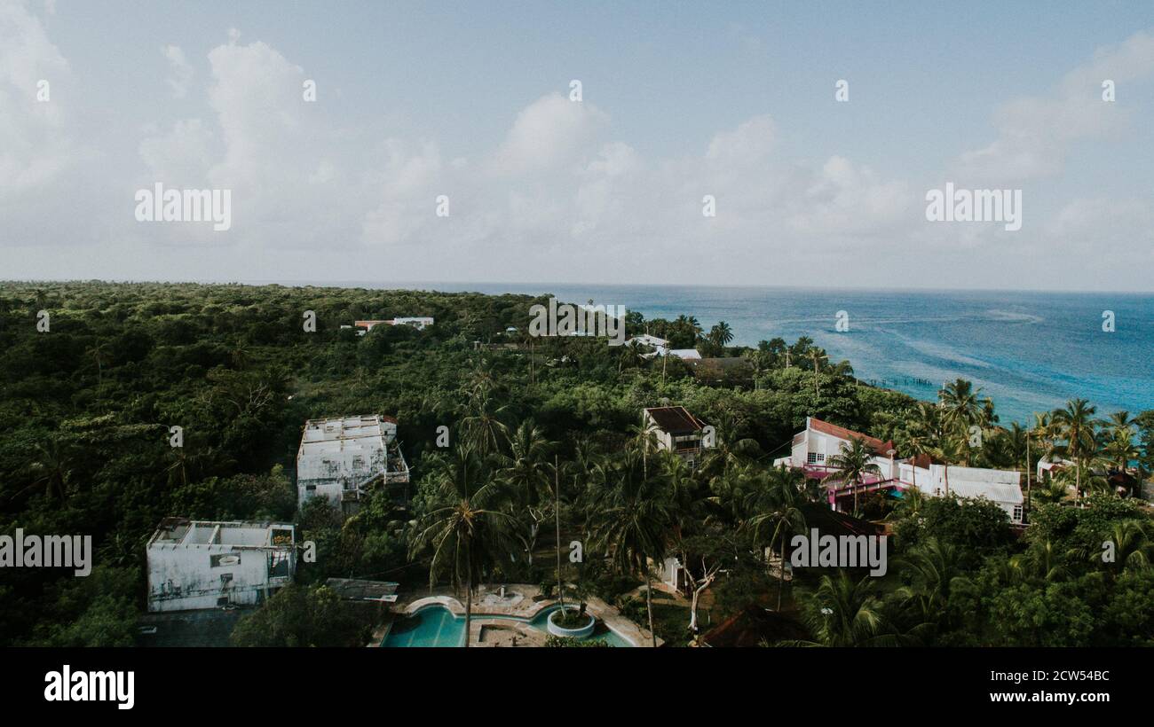 Drone view over the caribbean in San Andres Island - Colombia Stock Photo
