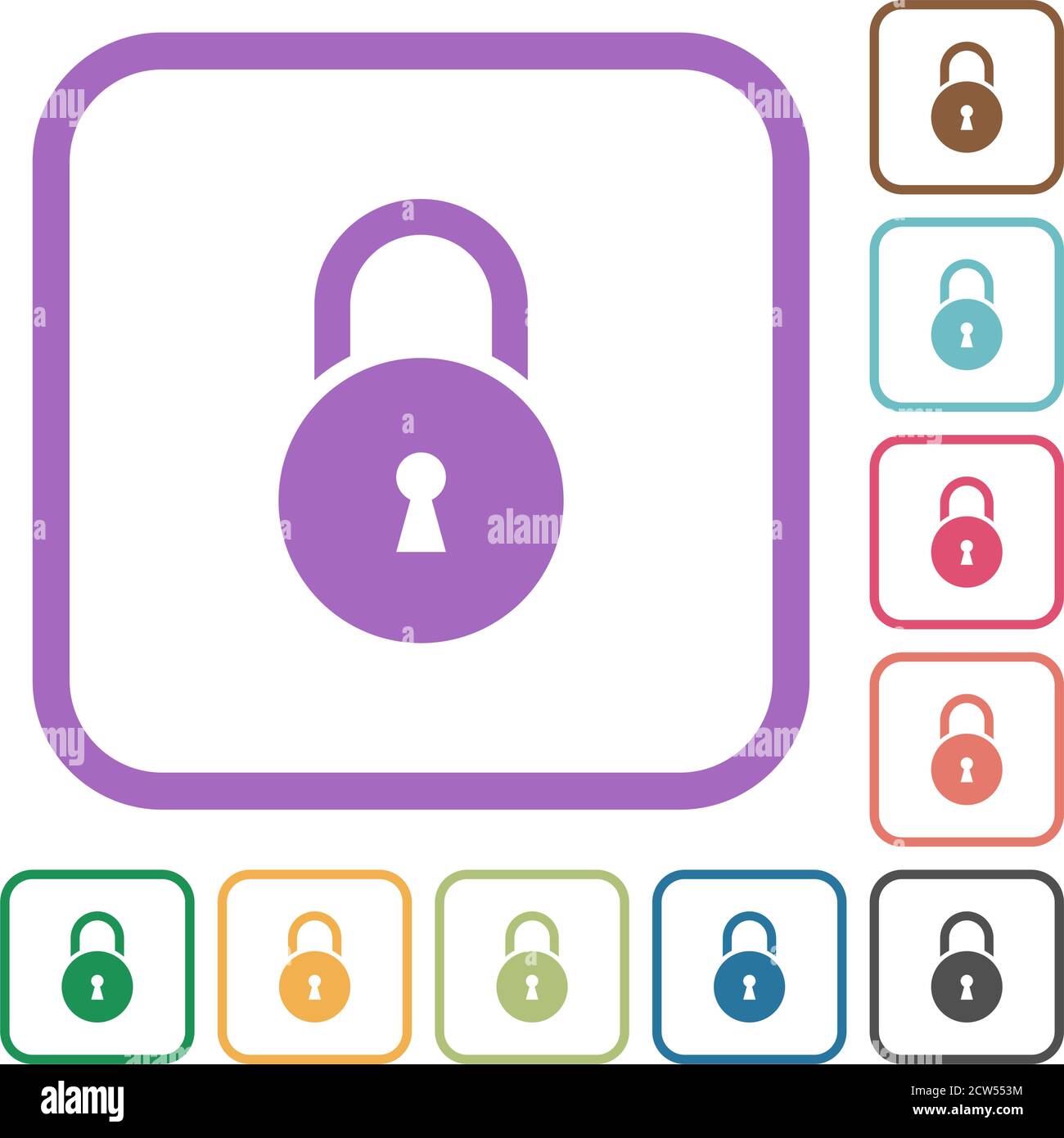 Locked round padlock with keyhole simple icons in color rounded square ...