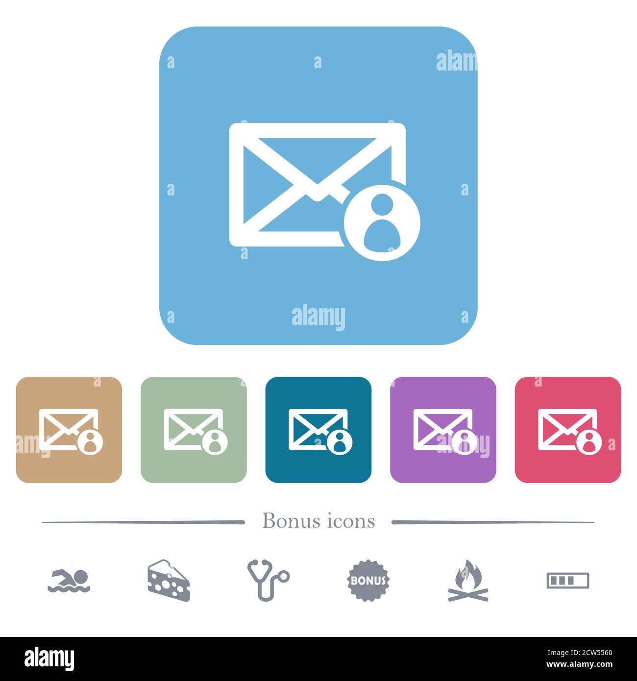 Mail sender white flat icons on color rounded square backgrounds. 6 ...