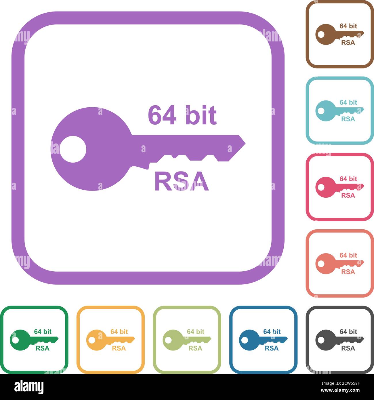 64 bit rsa encryption simple icons in color rounded square frames on ...